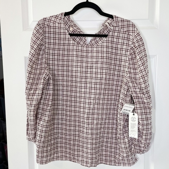 New Treasure & Bond Nordstrom Linen Blend Blouse in Wickwillow Plaid - Picture 2 of 9